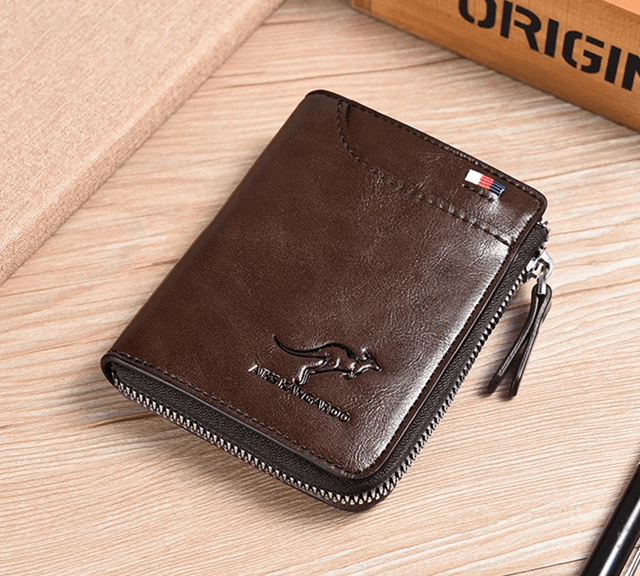 Mens Leather Wallet with RFID Protection and Zipper Card Holder