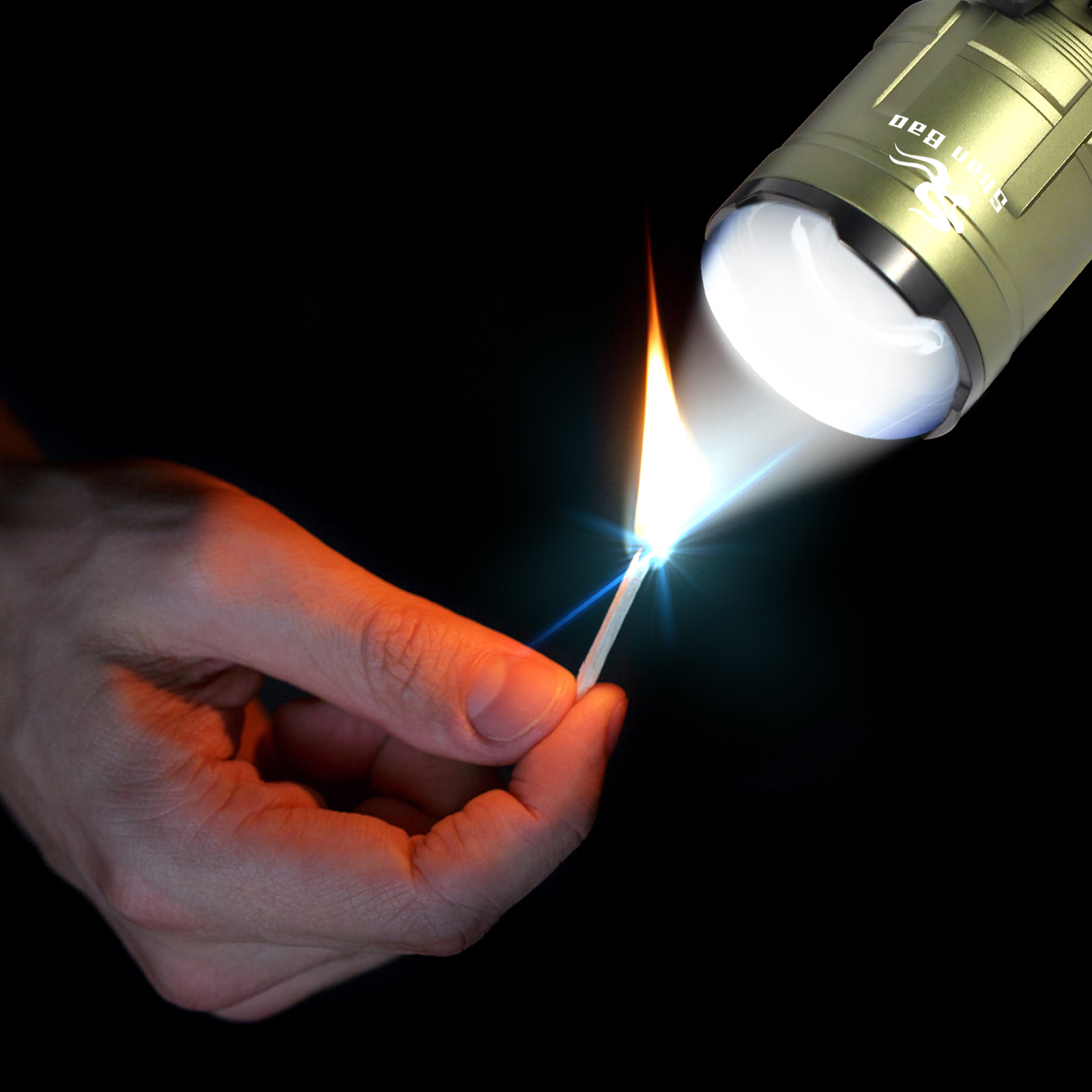 Shan Bao Rechargeable Green Flashlight Waterproof, Zoom Focus, Flame Igniting Outdoor Light