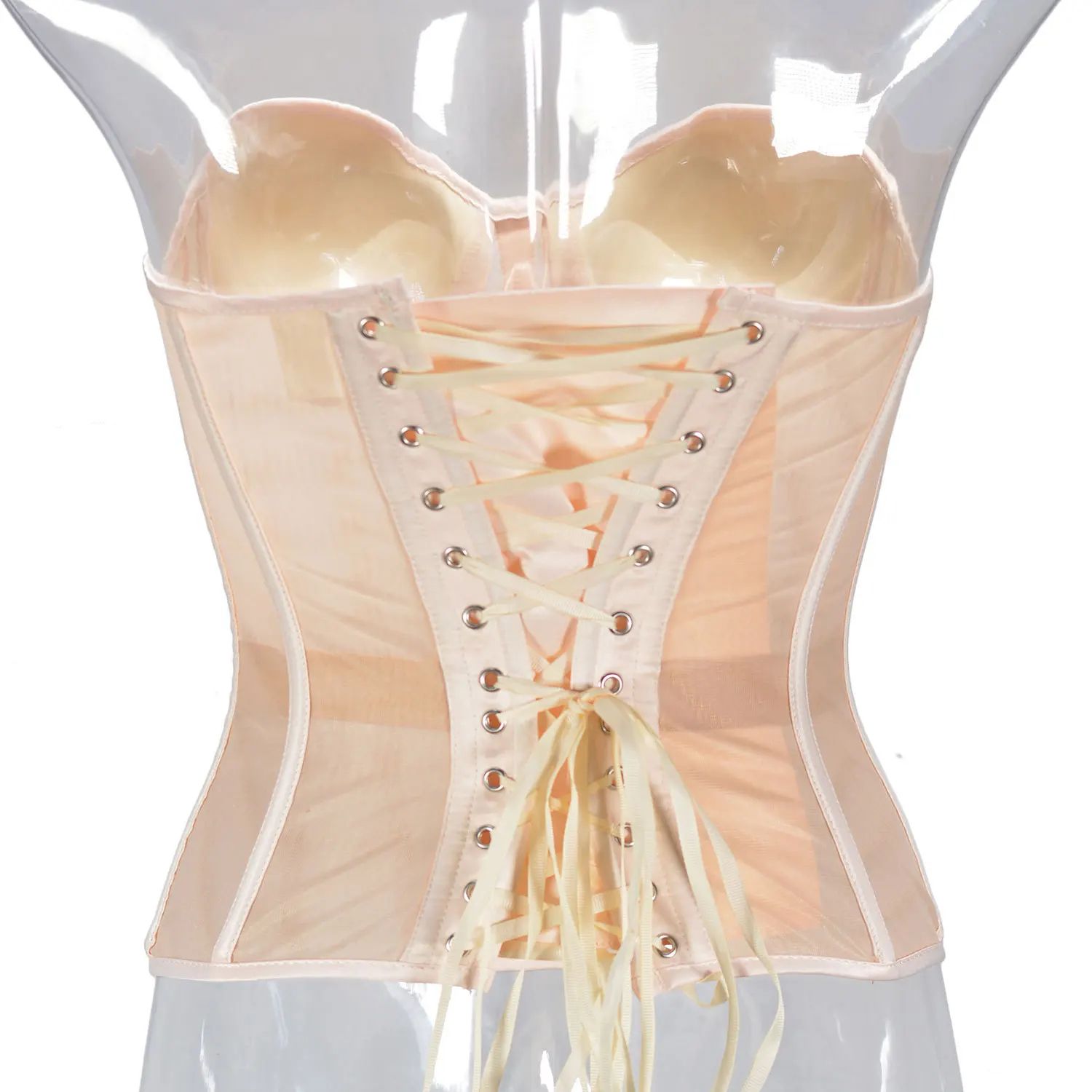 Womens Double-Layer Mesh Abdominal Corset Bustier – Steel Boned Lace-Up Shaping Bodice with Bra for Dresses (XS–3XL)
