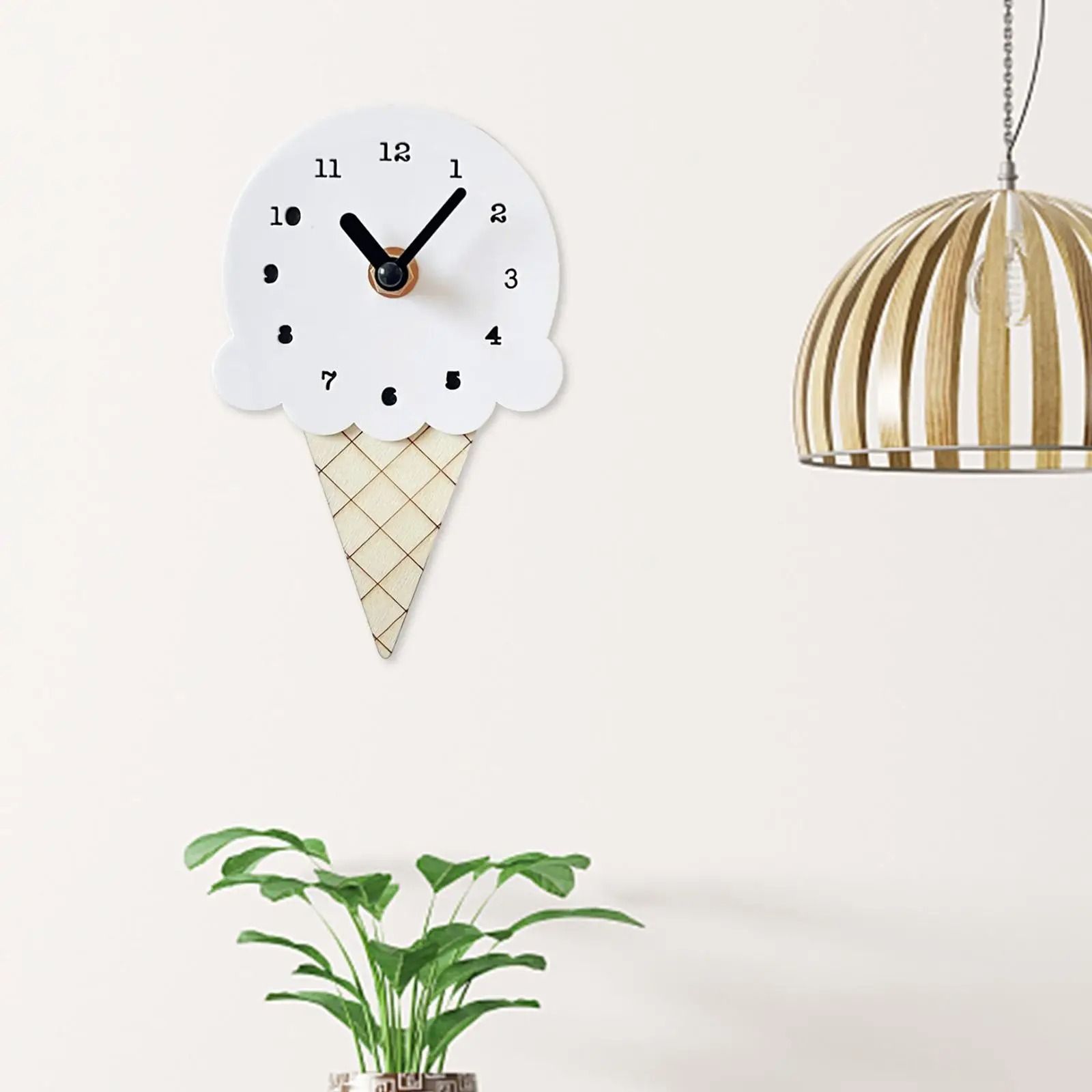 Cute Ice Cream Wall Clock Wooden Decorative Clock for Kids Room and Home