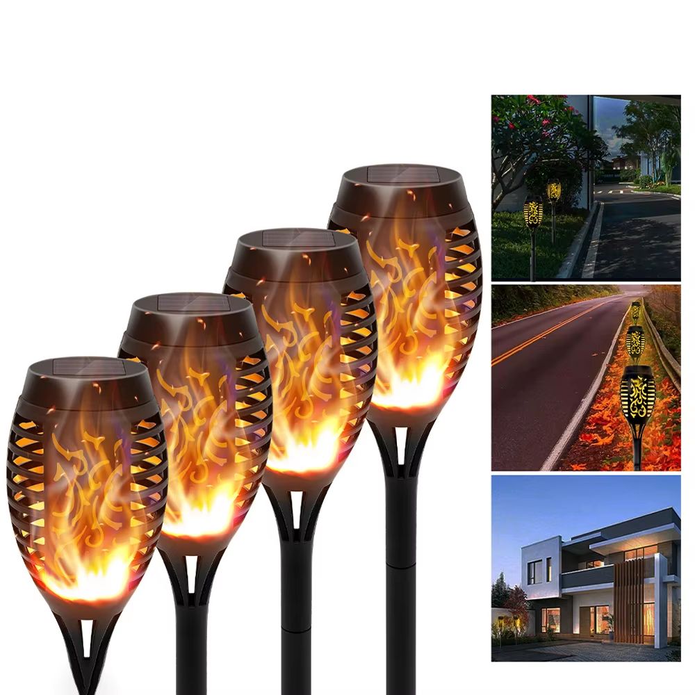 Solar Flame Torch Lights 4 to 12 Pack Waterproof Flickering Torch Stakes for Garden Path Yard and Patio