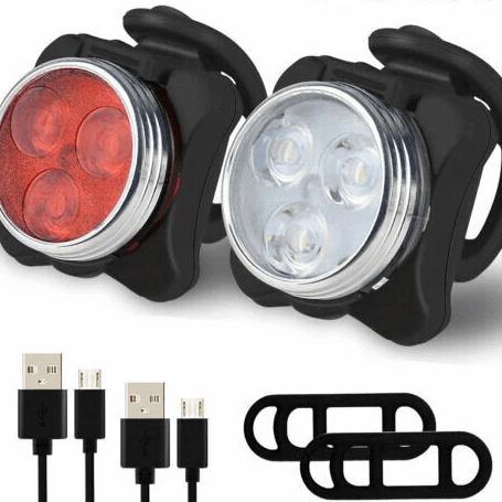 USB Rechargeable LED Bicycle Headlight & Rear Lamp Set Waterproof, Adjustable Cycling Lights