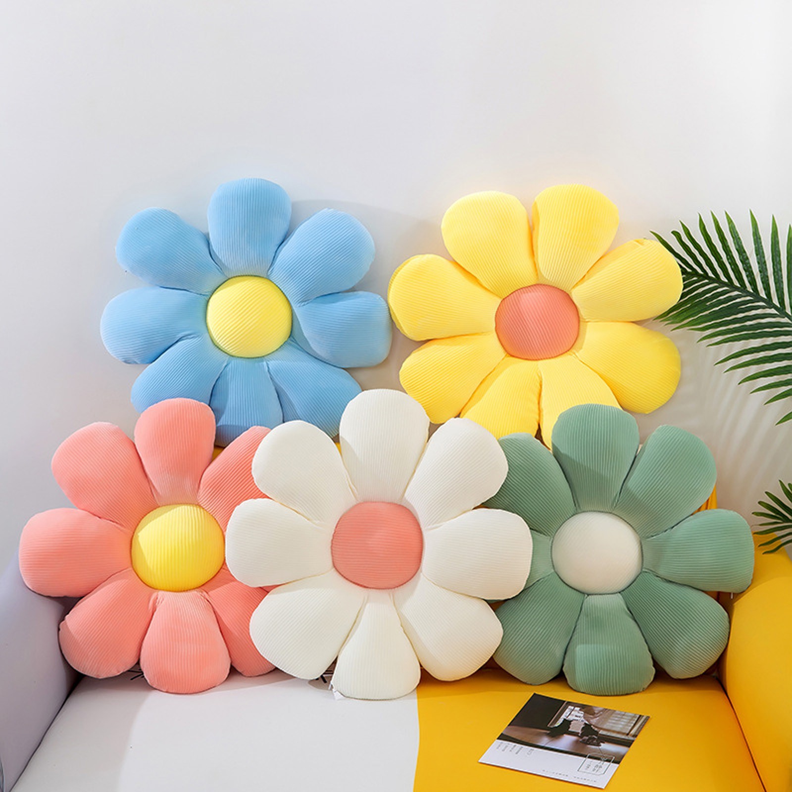 Pink Flower Pillow, Girly Room Decor Daisy Setting for Kids, Bedroom Bay Window Cushion
