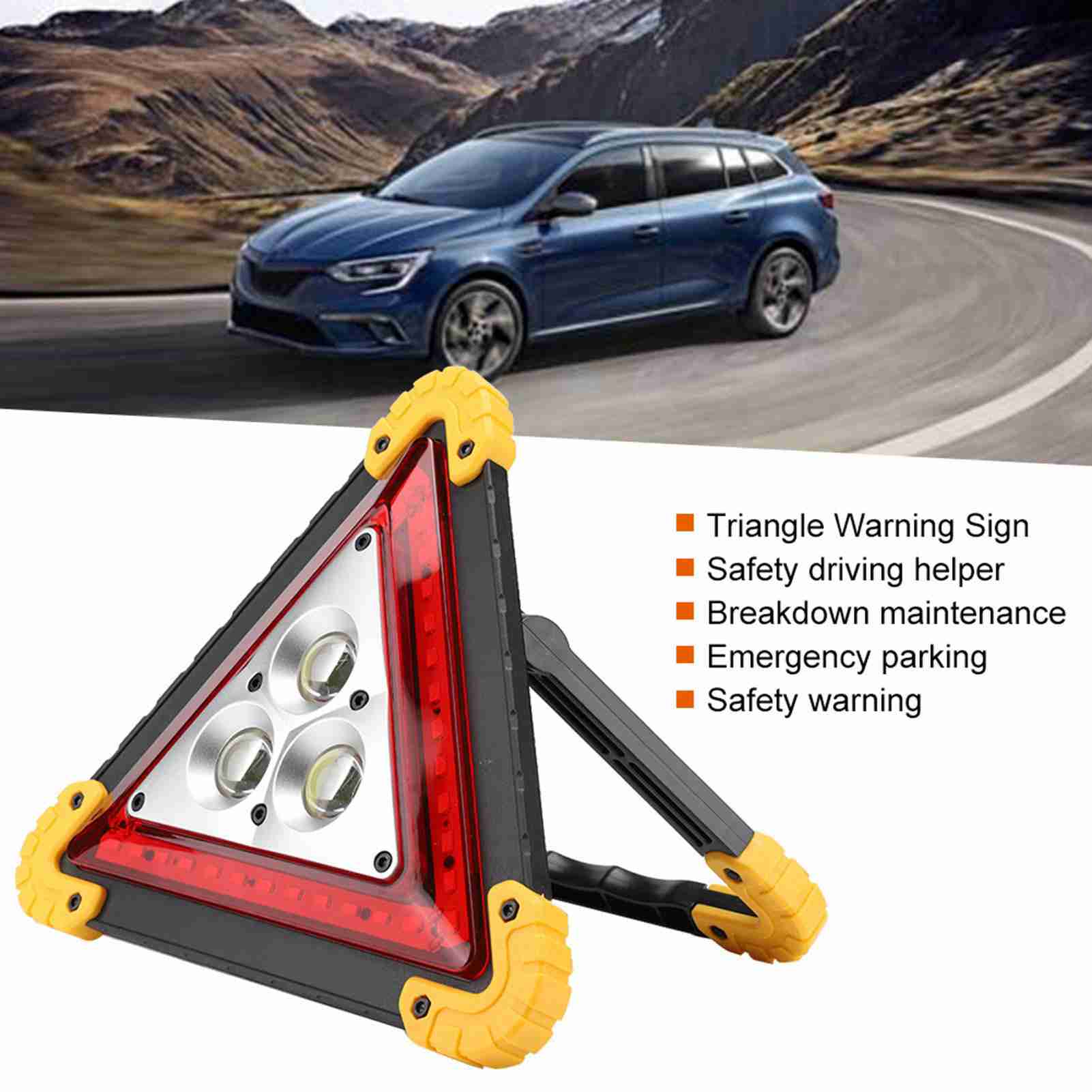 LED Triangle Light Car Stop Sign, Multifunction Car Breakdown Emergency Safety Triangle with Red LED Warning LightS