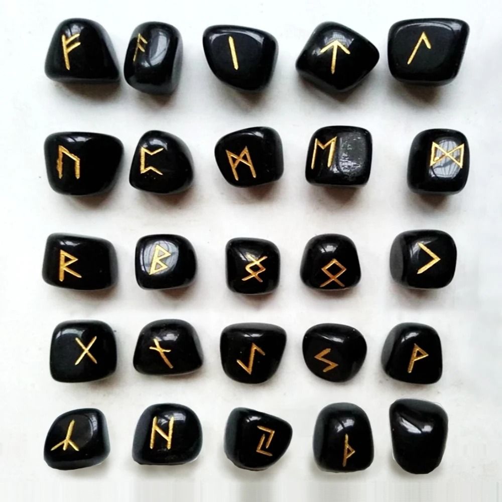 Natural Crystal Rune Stones Set 25PCS Quartz Agate Reiki Healing Witches Energy Crystal Carving