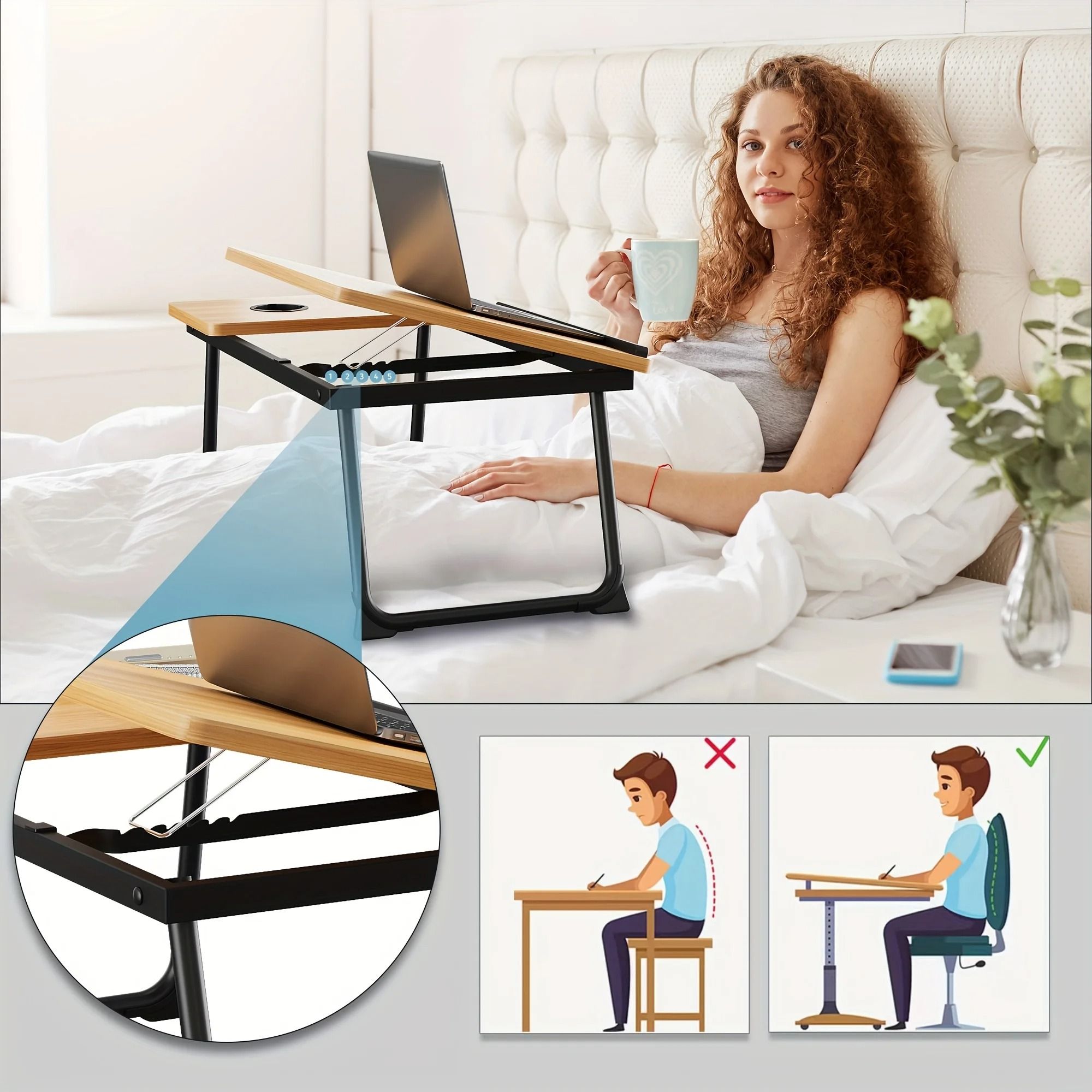 Foldable Laptop Bed Desk Tray with Cup Holder