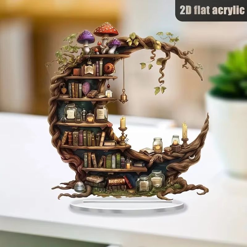 Crescent Acrylic Bookshelf Decorative Desktop Book Display Modern Space Saving Shelf