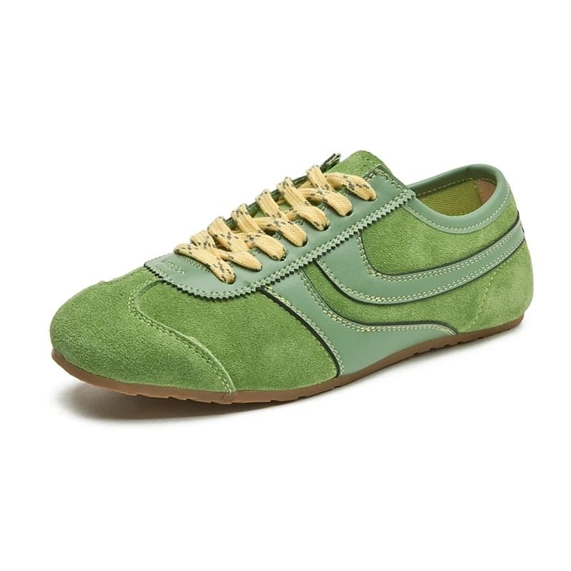 Womens Retro German Training Sneakers Genuine Leather Flat Lace-Up Shoes
