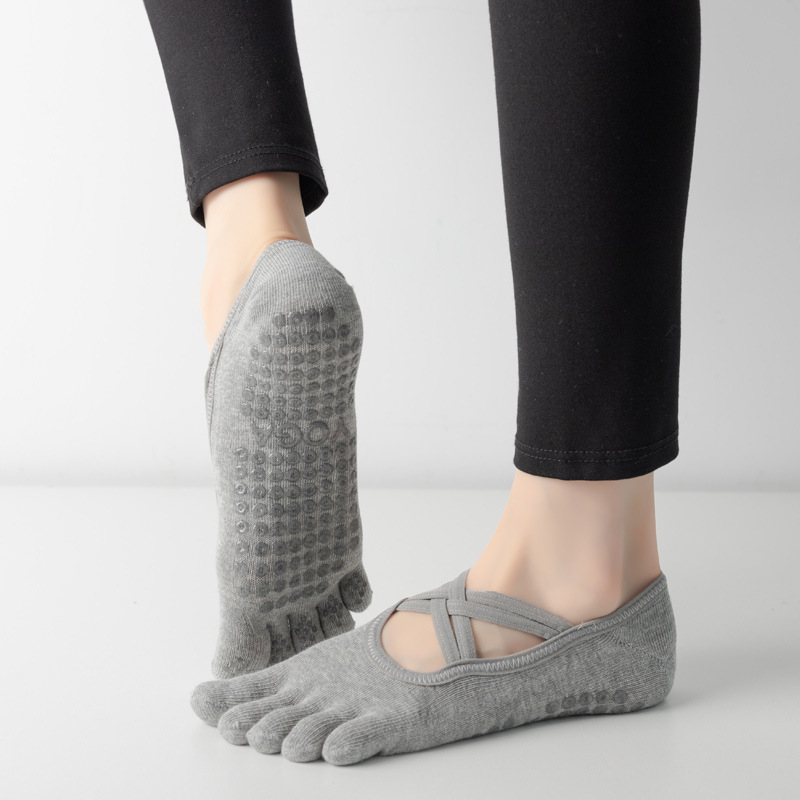 Five Toe Silicone Non-Slip Yoga Sock, Bandage Anti Slip Pilates Socks, New Women Fitness Sports Cotton Sock