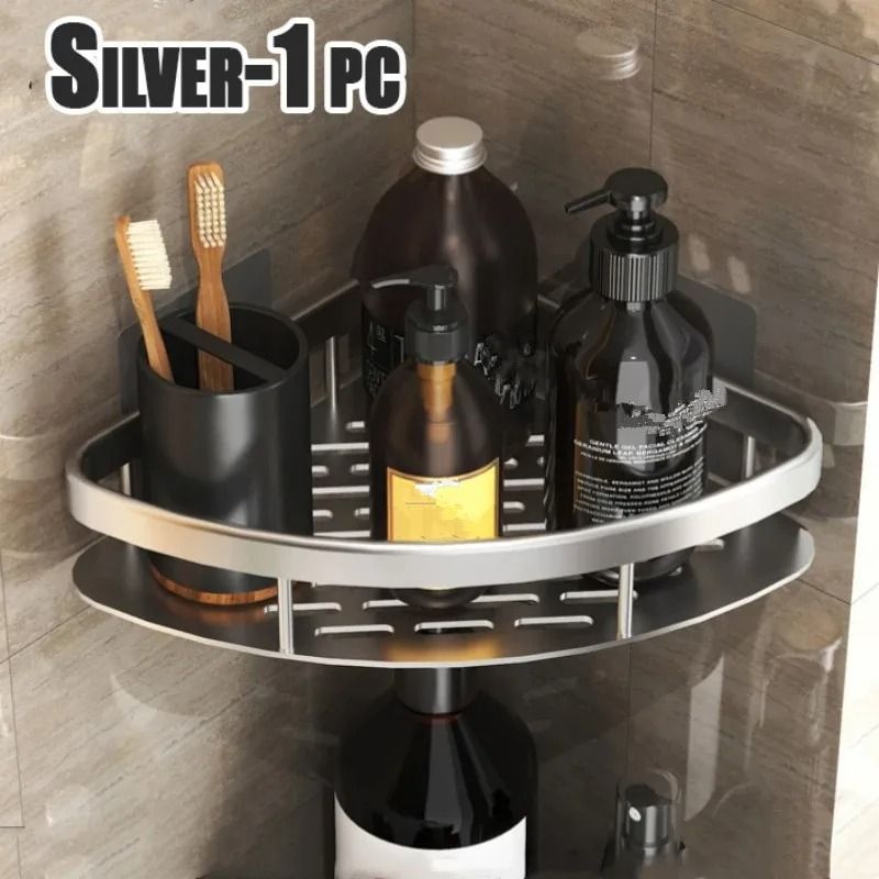 No Drill Aluminum Bathroom Shelf Corner Shower Storage Organizer