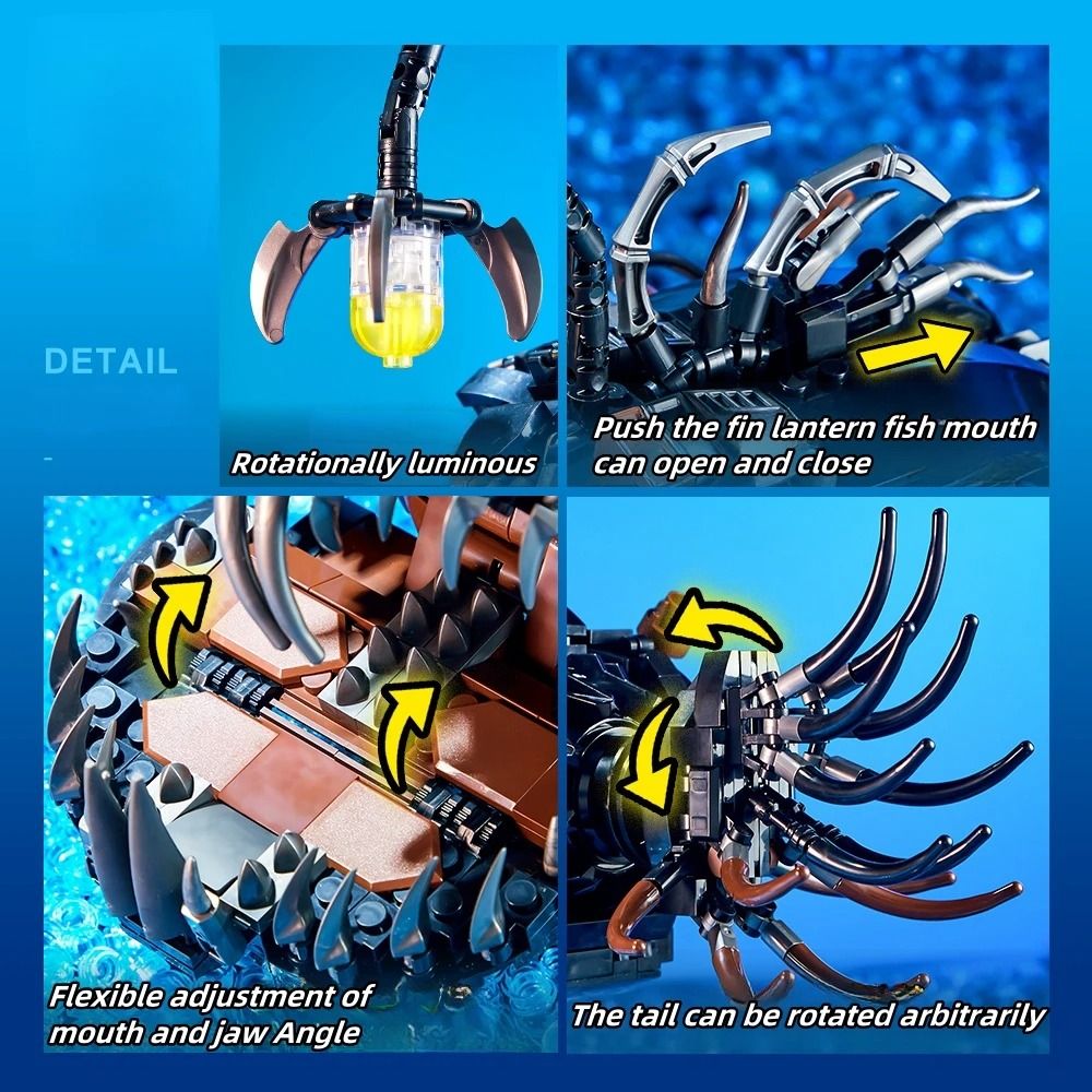 1038PCS Mechanical Lantern Fish Building Block Set with LED Display
