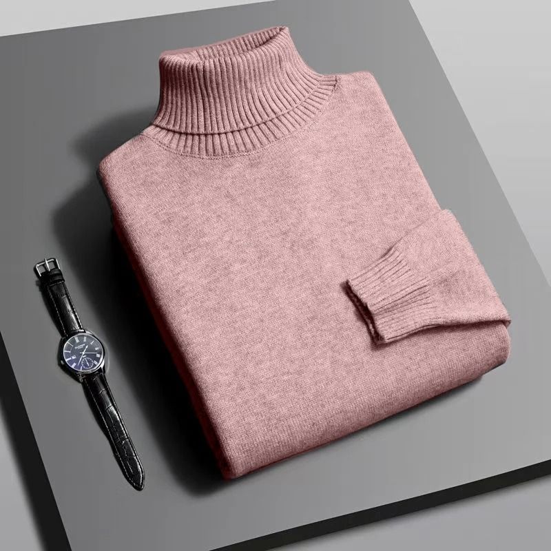 Mens Knitted Turtleneck Sweater Slim Fit Long Sleeve Pullover