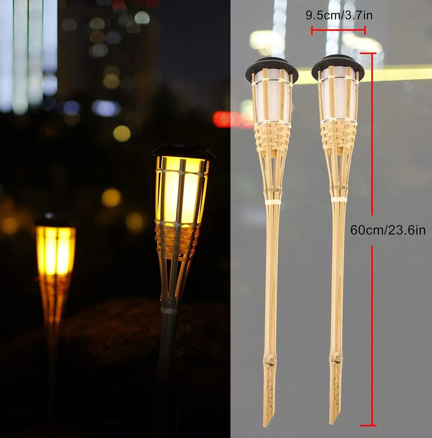 Solar LED Flame Effect Bamboo Garden Light