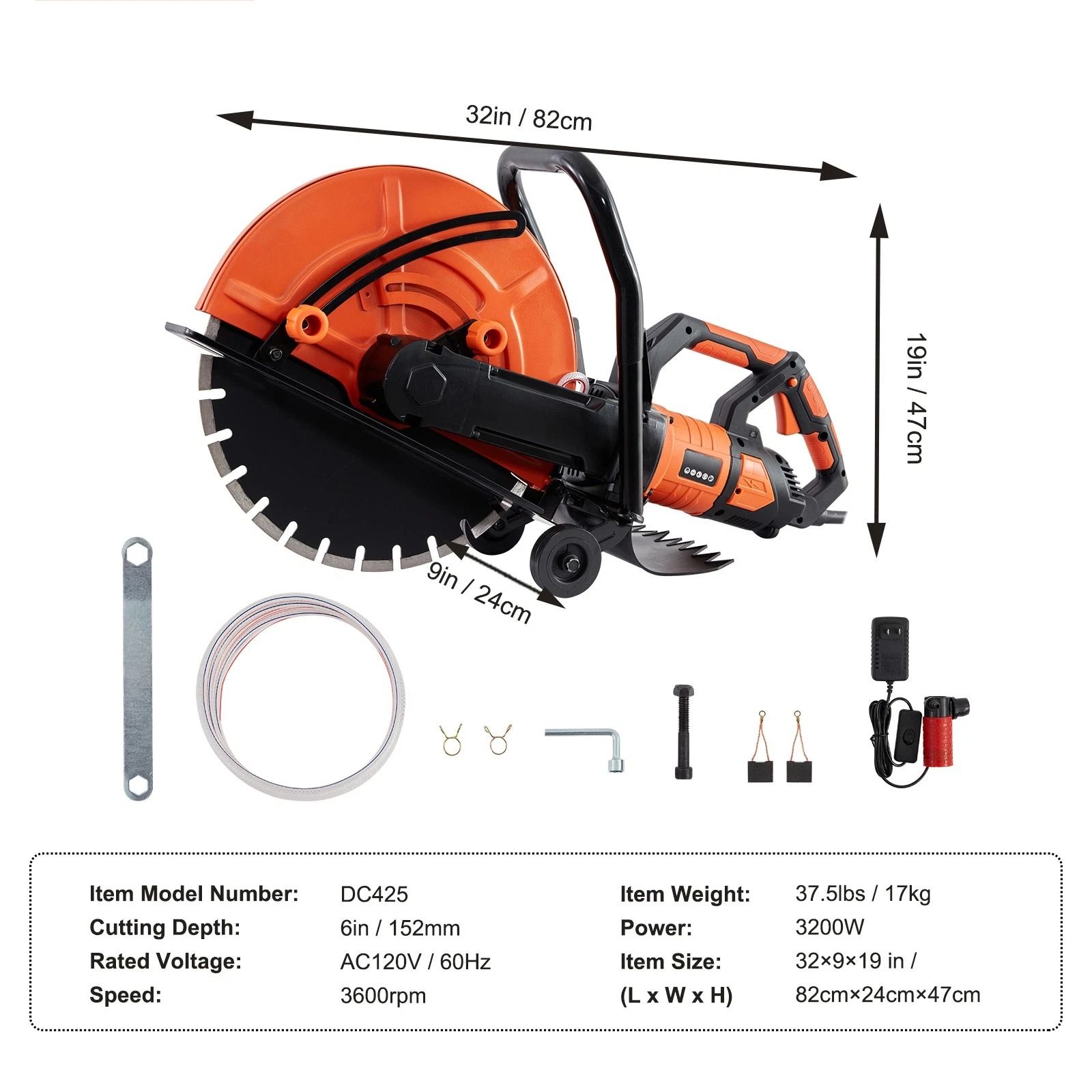 Electric Concrete Wet/Dry Saw Cutter with Water Pump & Blade