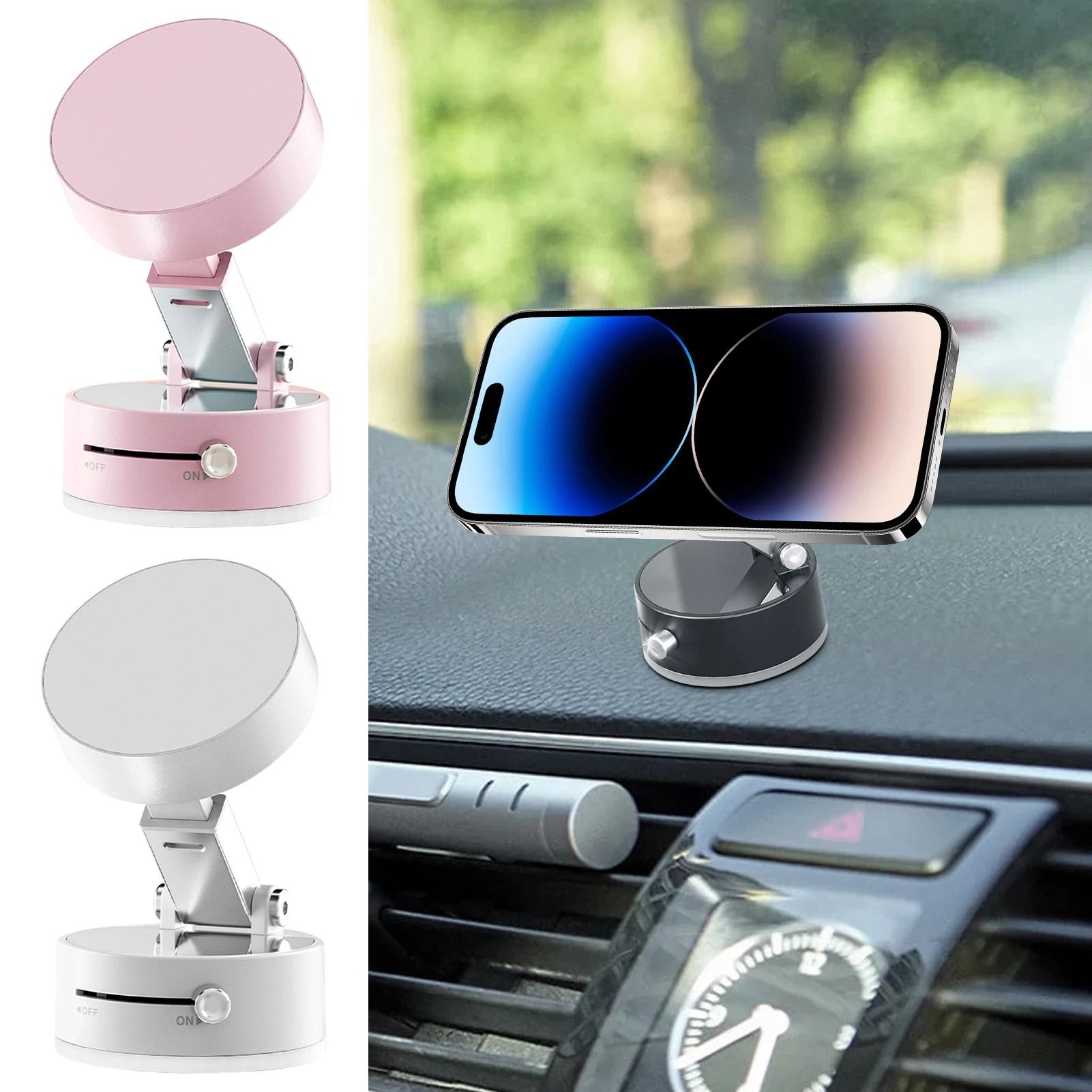 Vacuum Magnetic Car Phone Holder – Double-Sided Foldable Auto Bracket