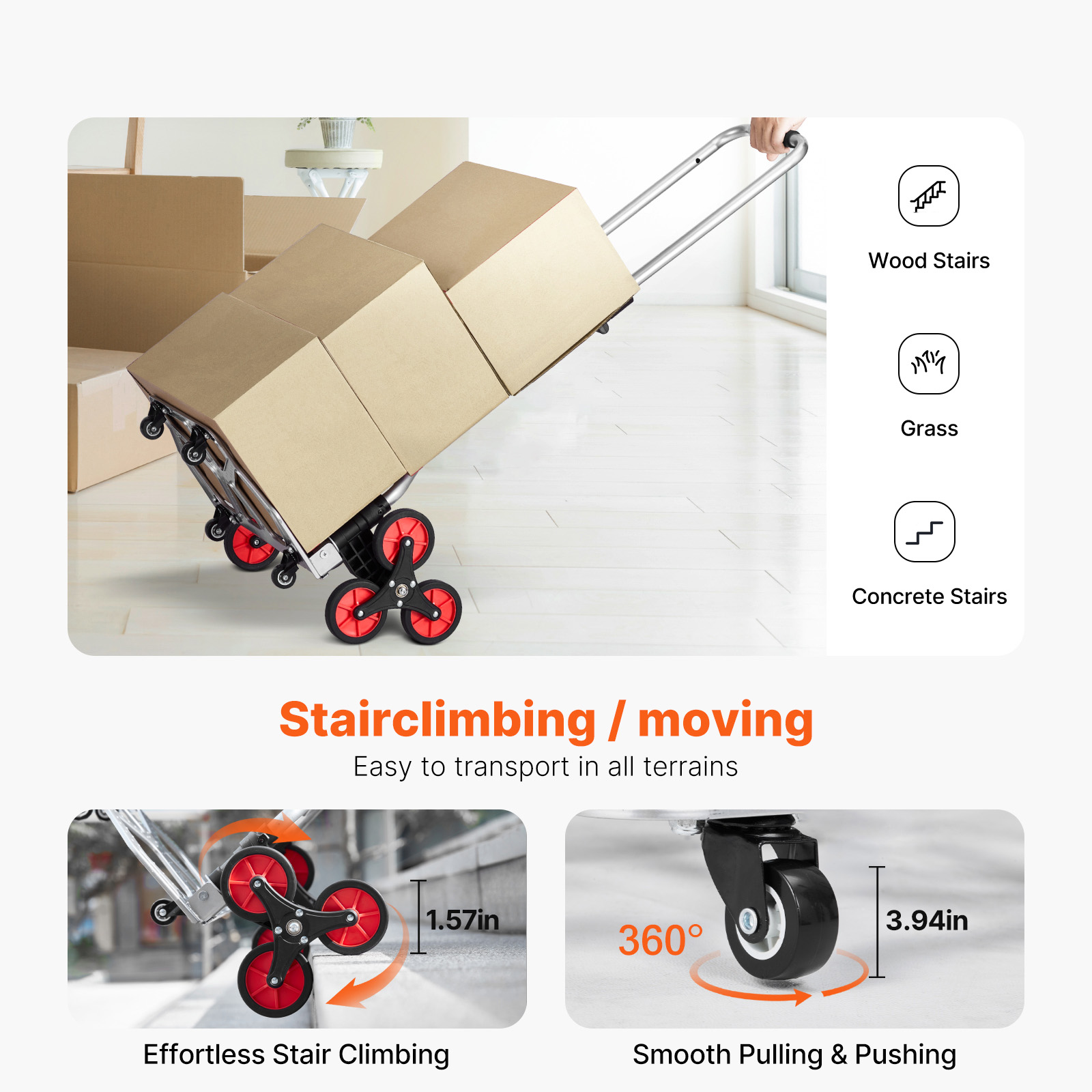 Stair Climbing Cart Folding Hand Truck with Telescoping Handle