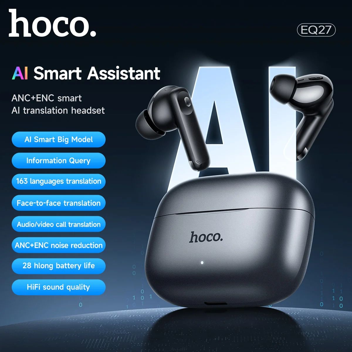 HOCO Smart AI Translation Earbuds Wireless Noise Cancelling Headphones
