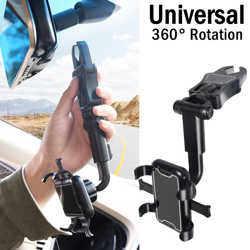 Rearview Mirror Universal Flexible Holder for iPhone, 360 Degree Adjustable Car Phone Holder, Easy Clip Mount Stand