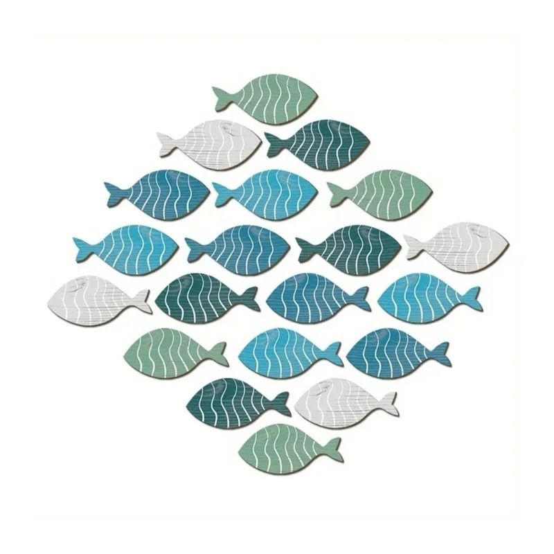 Wooden Fish Wall Decor Set Coastal Beach Hanging Ornaments