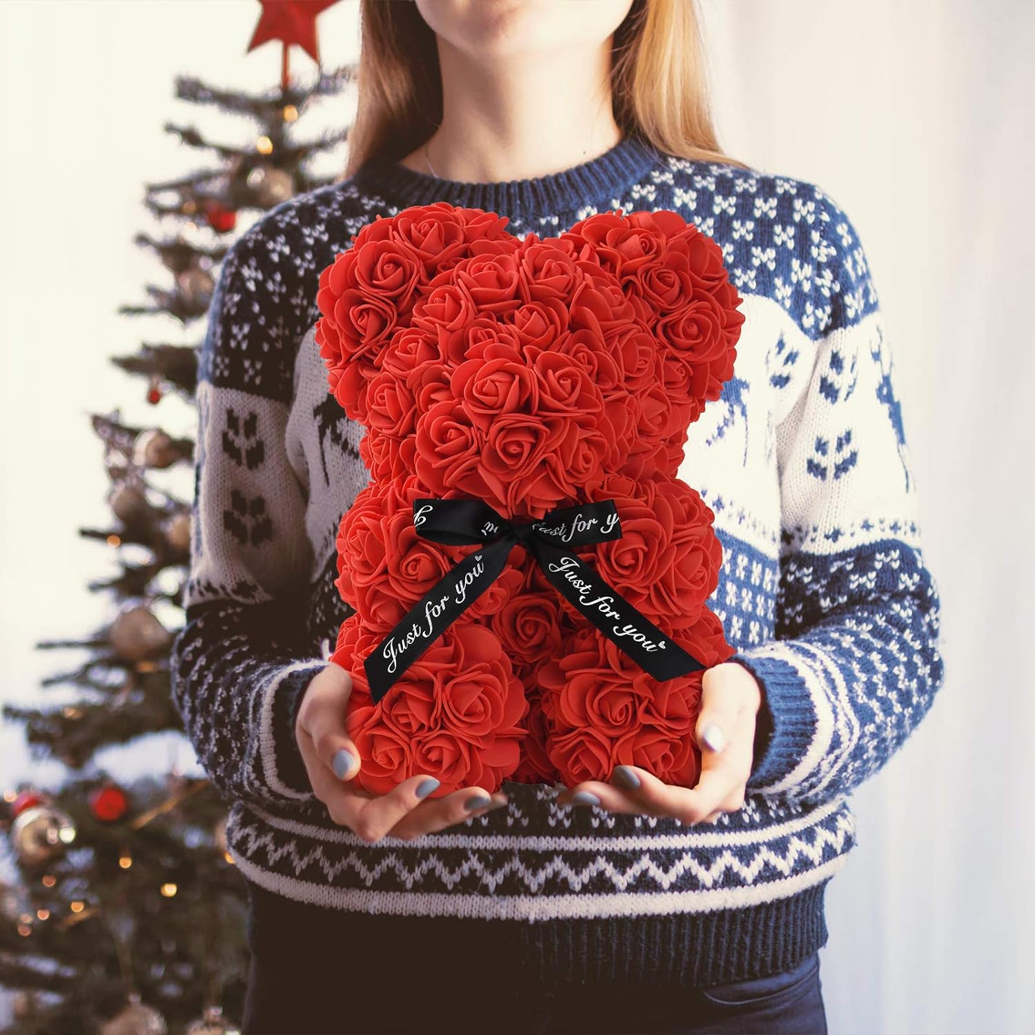 Elegant Handmade Forever Rose Teddy Bear - Ideal Keepsake Gift, Crafted from Styrofoam for Long-lasting Beauty