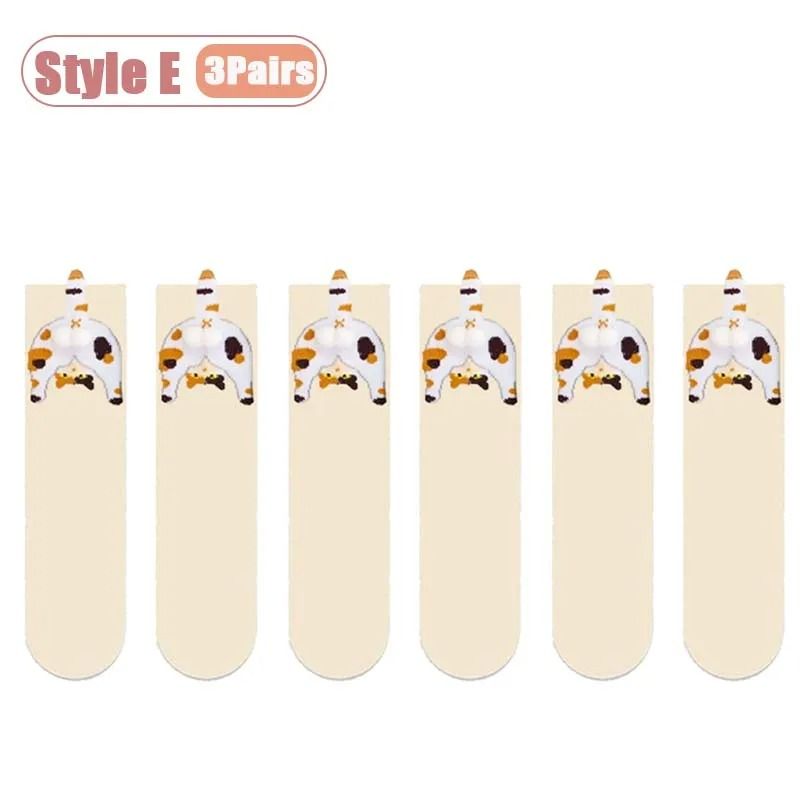 Cartoon Cat Egg Cozy Mid Calf Socks