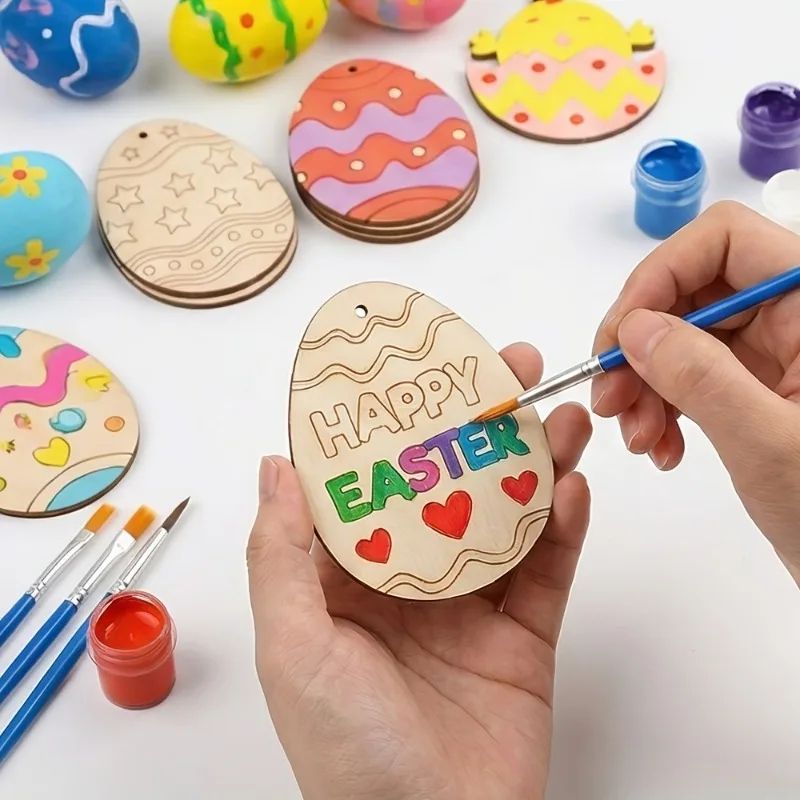 Premium 24-Piece DIY Wooden Easter Egg Cutouts – Paintable Hanging Ornaments & Wood Tags for Spring Decorations