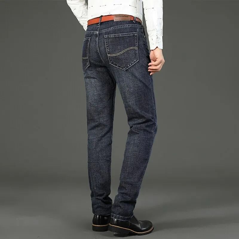 Wthinlee New Business Mens Jeans Casual Straight Stretch Denim Trousers