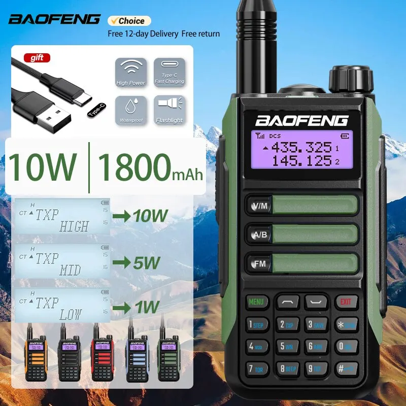 Long Range Walkie Talkie VHF UHF Two Way Radio IP67 Waterproof for Hunting Camping and Outdoor Communication