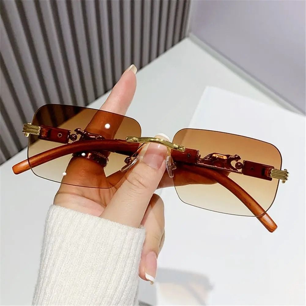 Rimless Cut-Edge Sunglasses – Metal Temple Retro Shades – High-Yield Optical Interaction Hub
