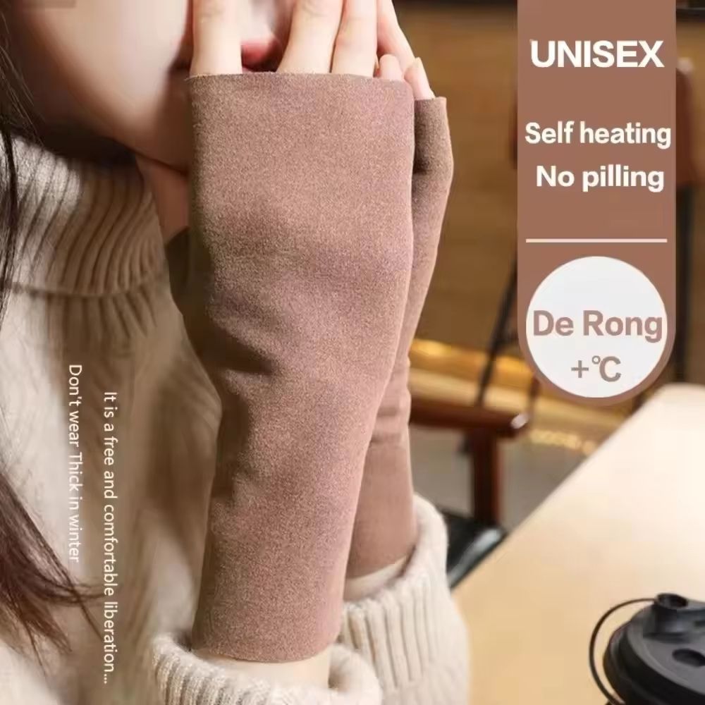 Women's Warm Half Finger Velvet Winter Gloves – Autumn and Winter Open Finger Hand Warmers