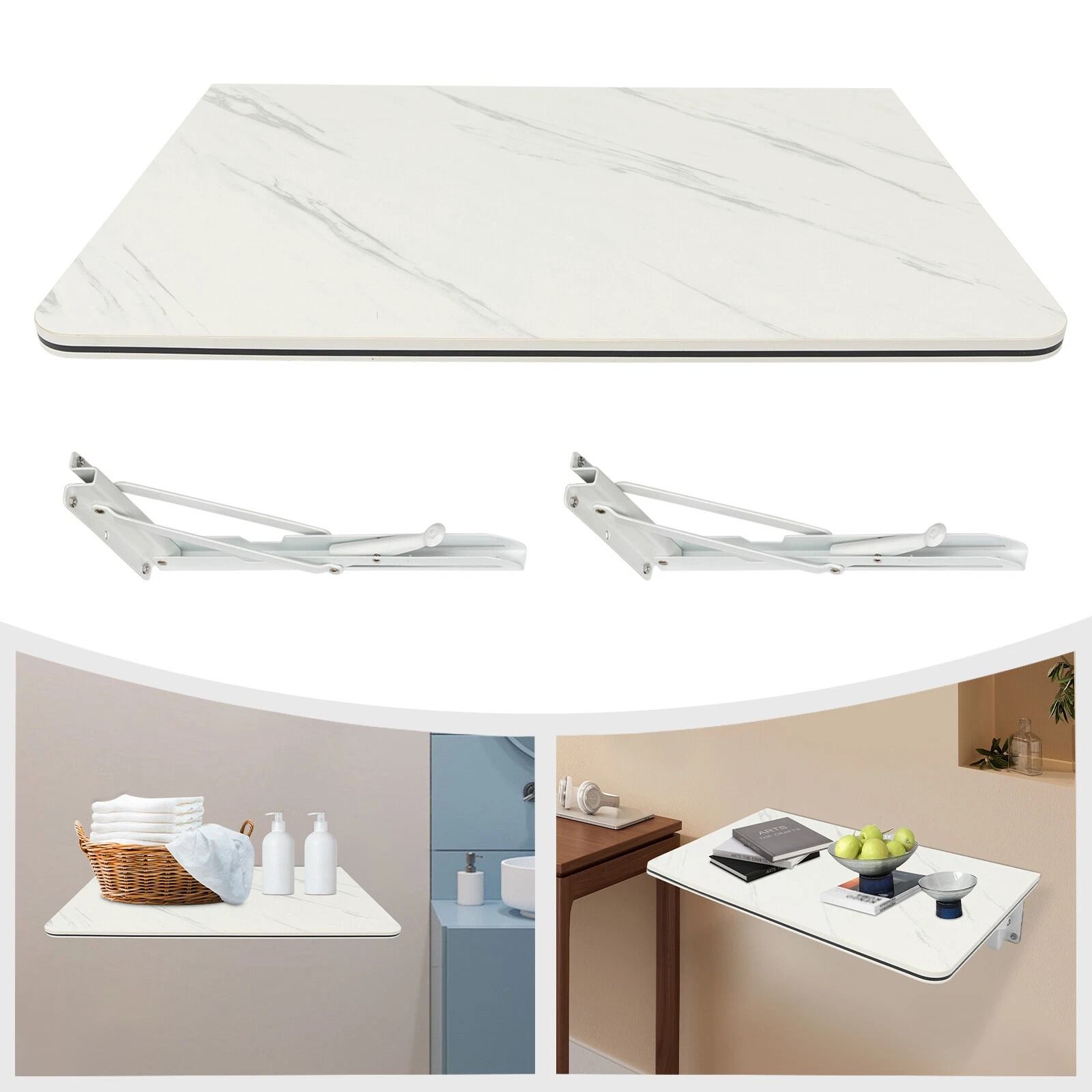 Folding Desk with Stylish Wall-Mounted Durable MDF and Metal Design