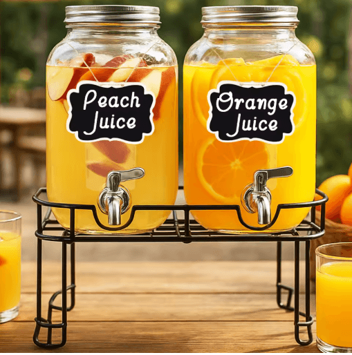 Elegant Glass Drink Dispenser Set 1 Gallon Beverage Dispenser with Stand & Steel Faucet 2 Pack