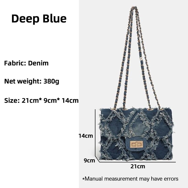 Trendy Shredded Denim Diamond Crossbody Chain Bag