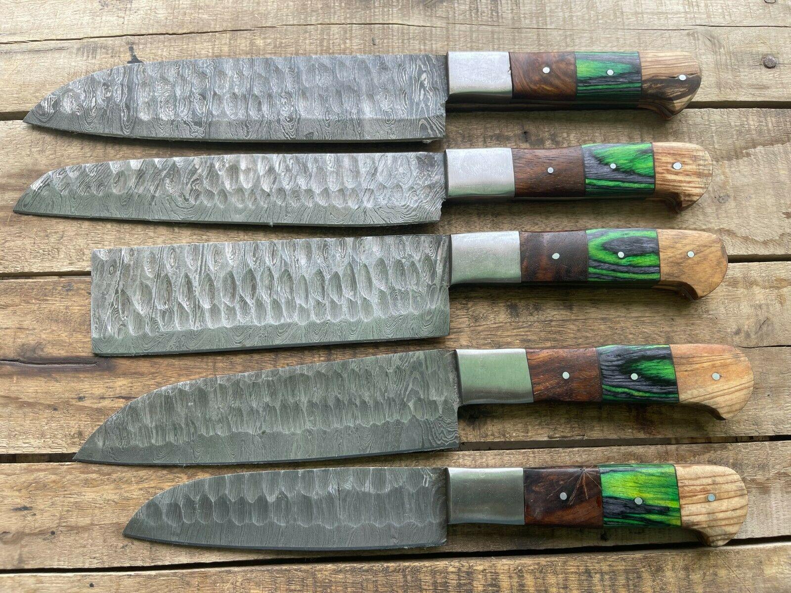 Professional Handmade Damascus Kitchen Knives | Chef Set of 5