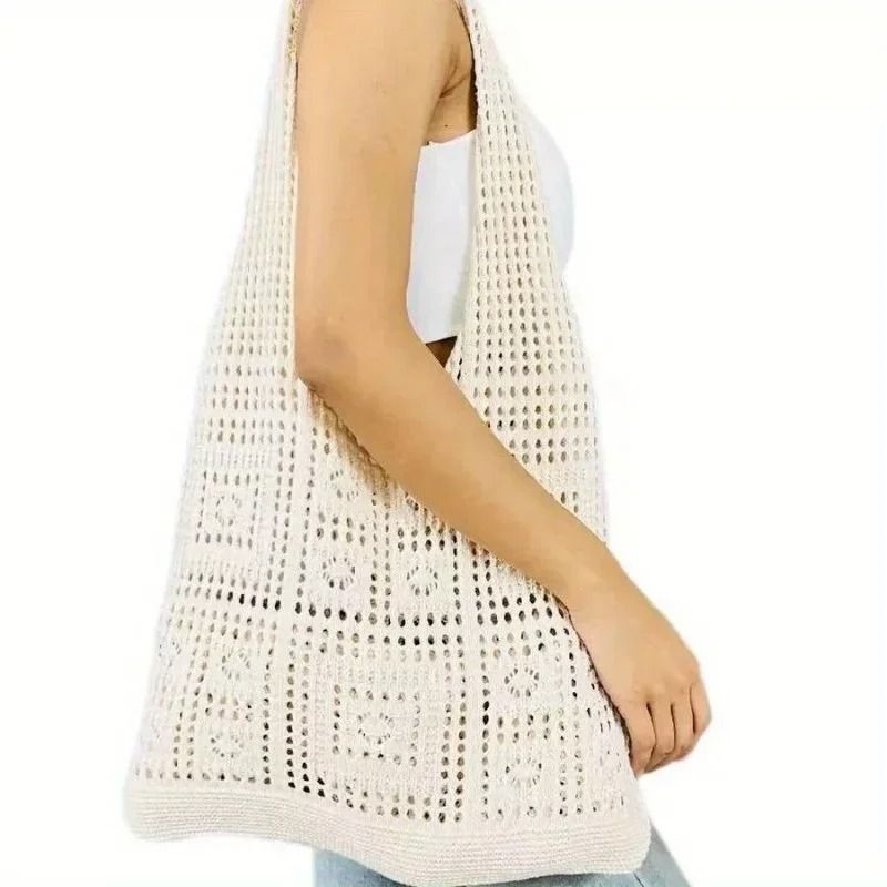 Knitted Shoulder Bag Woven Handbag Large Capacity Casual Tote for Women