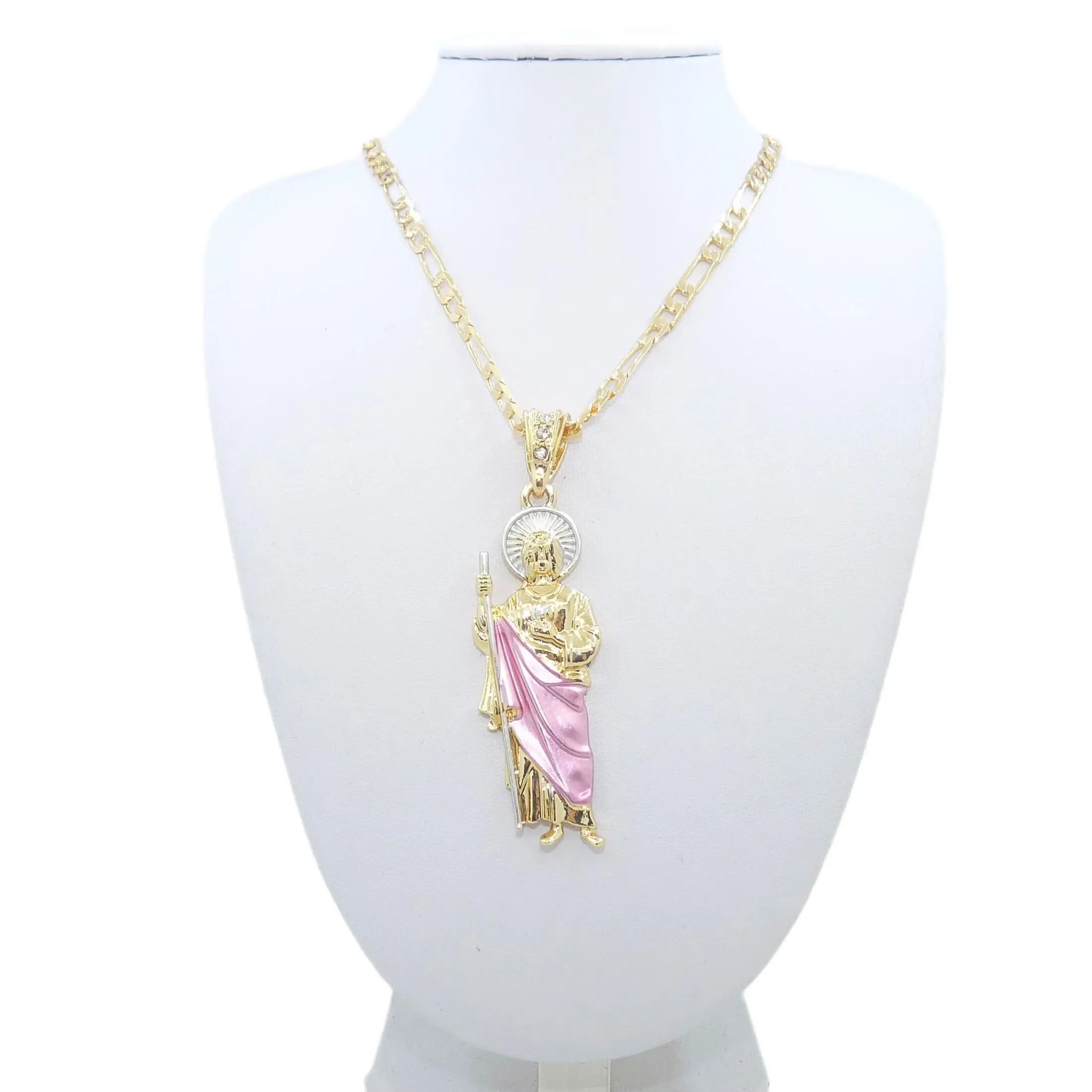Saint Jude Gold Plated Pendant Necklace With Figaro Chain