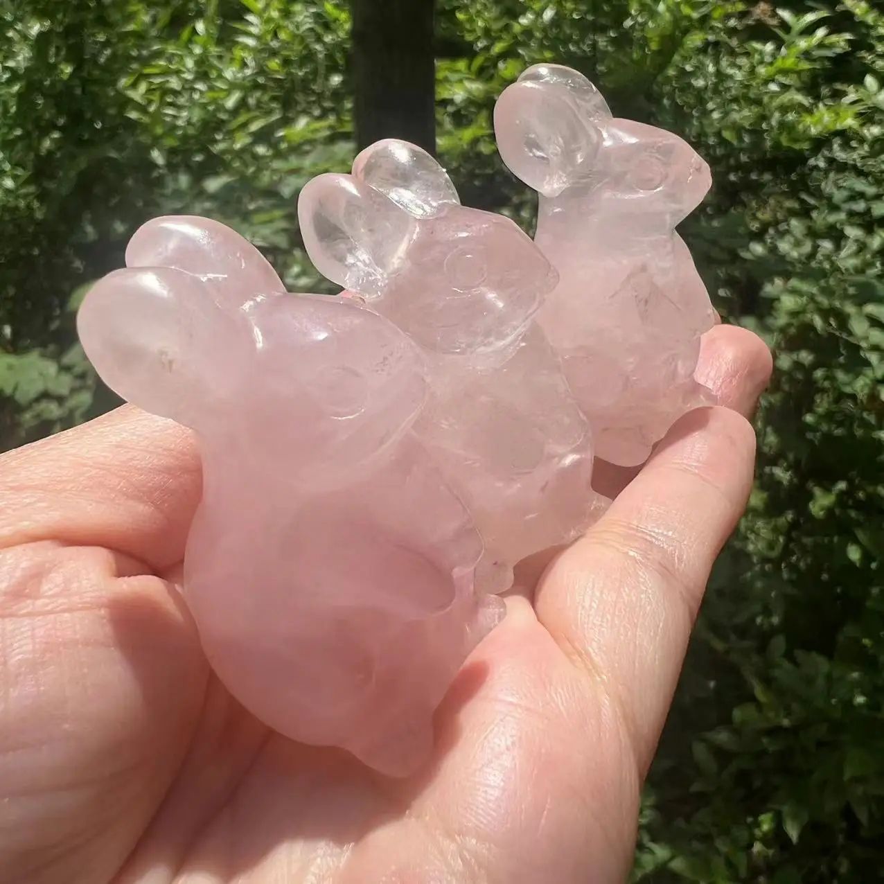 2-Inch Hand-Carved Rose Quartz Rabbit Figurine – Opalite Crystal Bunny, Gemstone Rabbit Decor