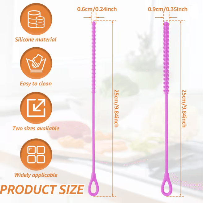 CleanSip Silicone Straw Cleaning Brushes Long Handle Deep Cleaning Set