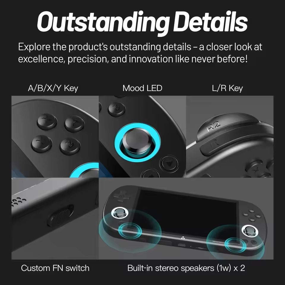 Retro Handheld Game Console with Joystick and RGB Lighting 5 Inch Screen Smart System