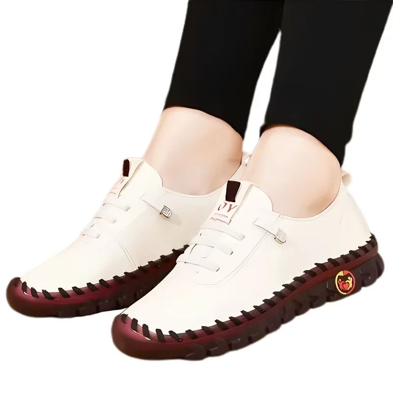Women Leather Loafers Casual Lace Up Flat Shoes