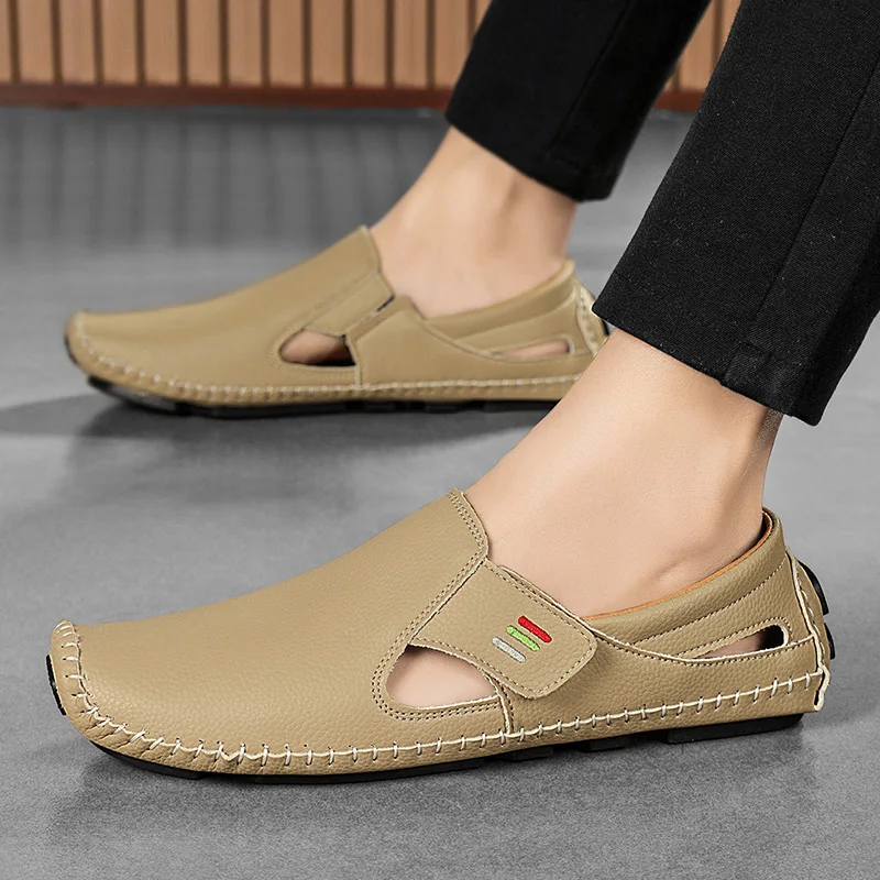 Mens Hollowed Out Leather Loafers, Summer Casual Shoes, Hand Sewn Driving Shoes, Luxo Facon Style Footwear