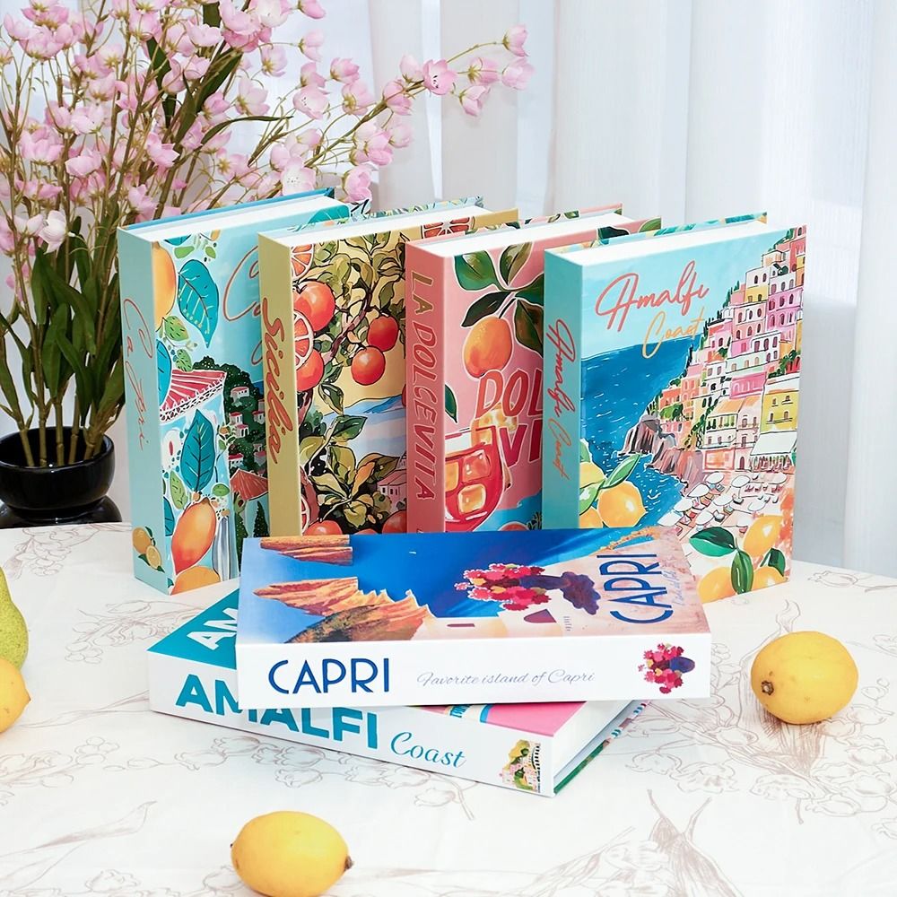 Travel Series Decorative Book Box – Amalfi Italy Fashion Decor – Colorful Coffee Table Ornament for Living Room