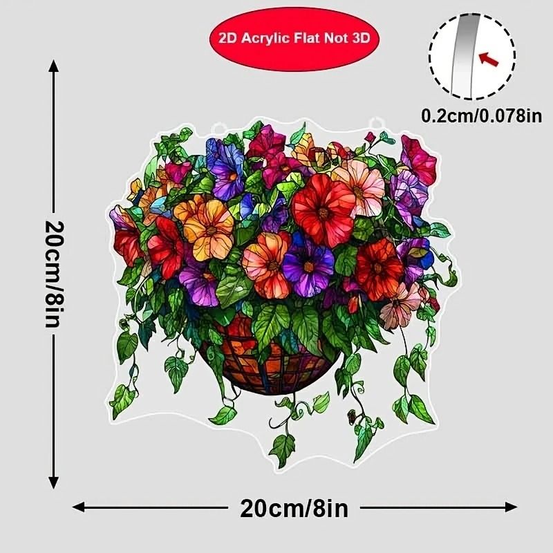 Acrylic Hanging Plant Decor Floating Flower Basket Window Suncatcher