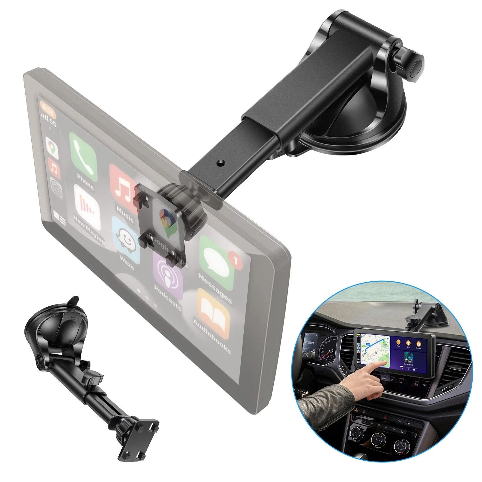 Rotation Suction Cup Car Mount for CarPlay Screen, Adjustable Dashboard Monitor Holder, Universal Suction Mount