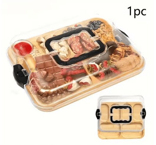 Natural Bamboo Cheese Tray with Snap On Acrylic Lid Elegant Charcuterie Platter