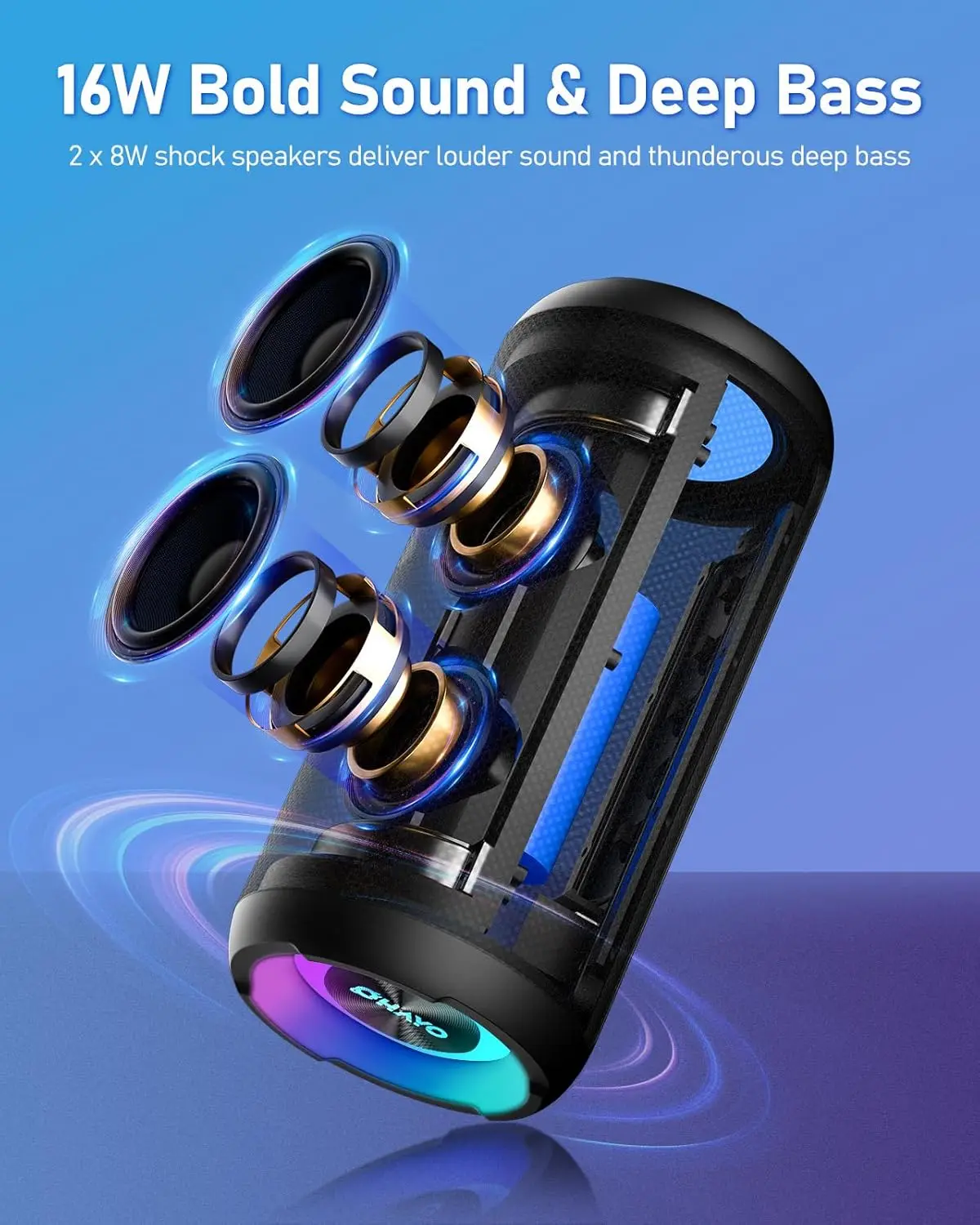 Portable Bluetooth Speaker, True Wireless Stereo, Waterproof Outdoor Speakers, LED Light, TF Card, Bass Boost