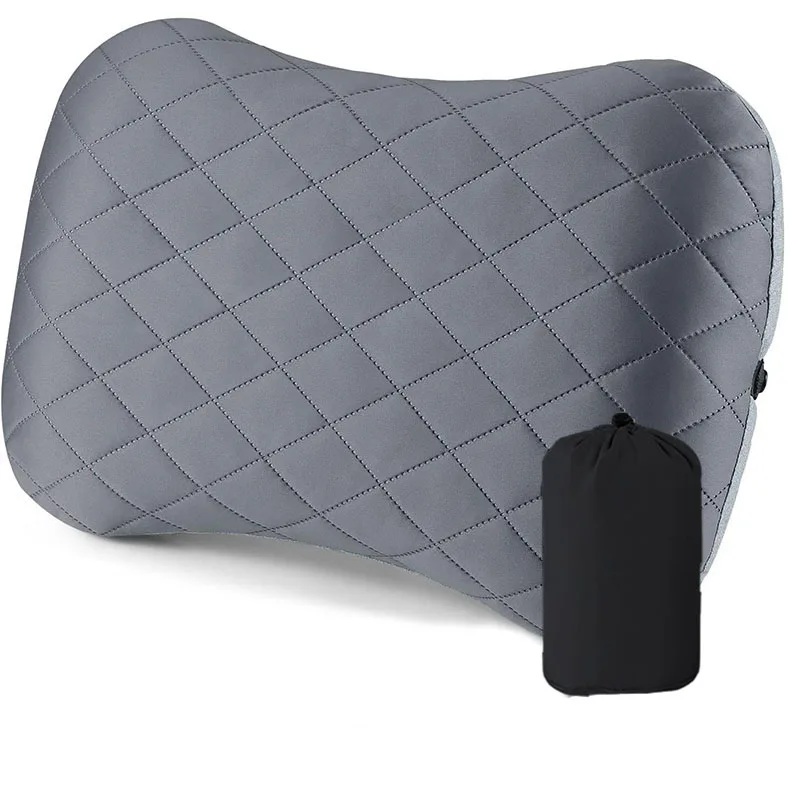 Ergonomic Inflating Camping Pillow, Travel Neck Support Cushion, Lightweight Lumbar Pillow with Soft Washable Cover