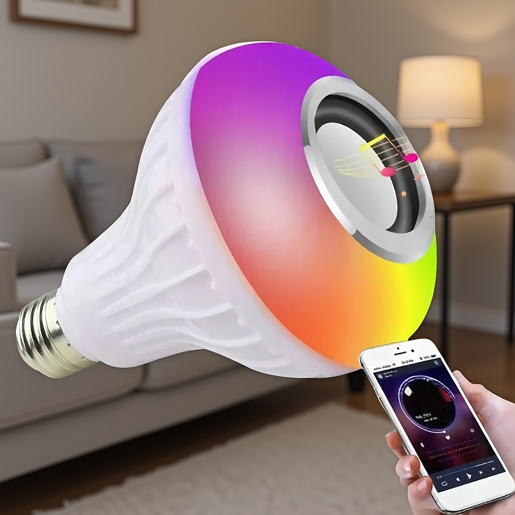 Color Changing LED Bluetooth Speaker Lamp, Smart Light Bulb with Remote Control for Mood Lighting
