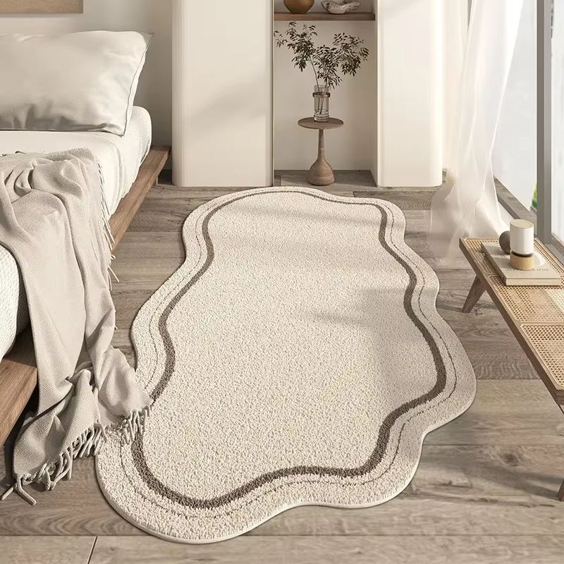 Cream Irregular Minimalist Area Rug Soft Non Slip Floor Carpet for Bedroom and Living Room
