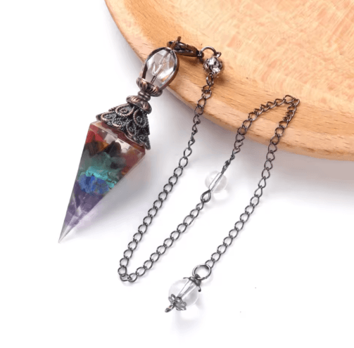 HarmonyStone Crystal Pendulum Necklace – Natural Chakra Crystal Pendant Hexagonal Cone